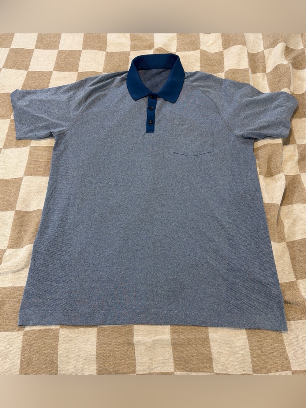 LULULEMON METAL VENT TECH Polo Men's XL Short Sleeve Heathered Blue Pocket T